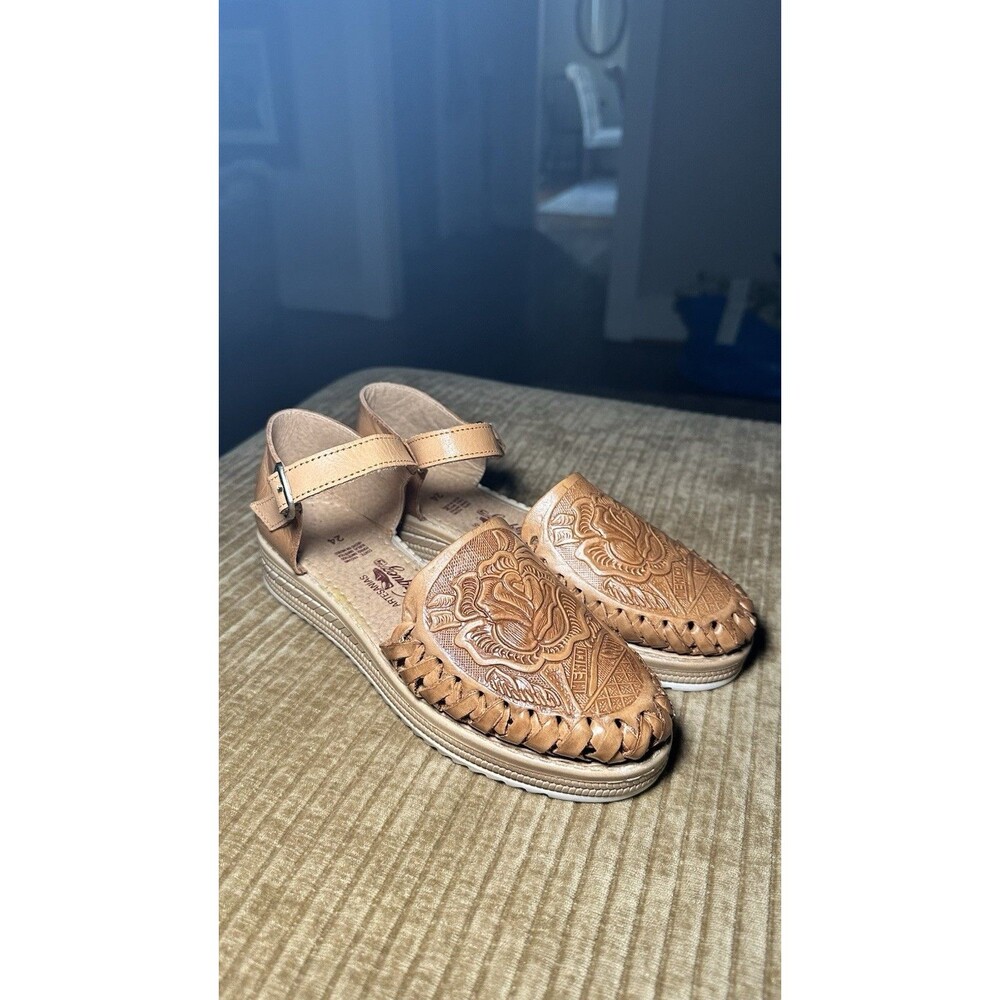 Women's Mexican Huarache Style Sandal Soft Wheat Brown Leather, Size 8 Fisherman